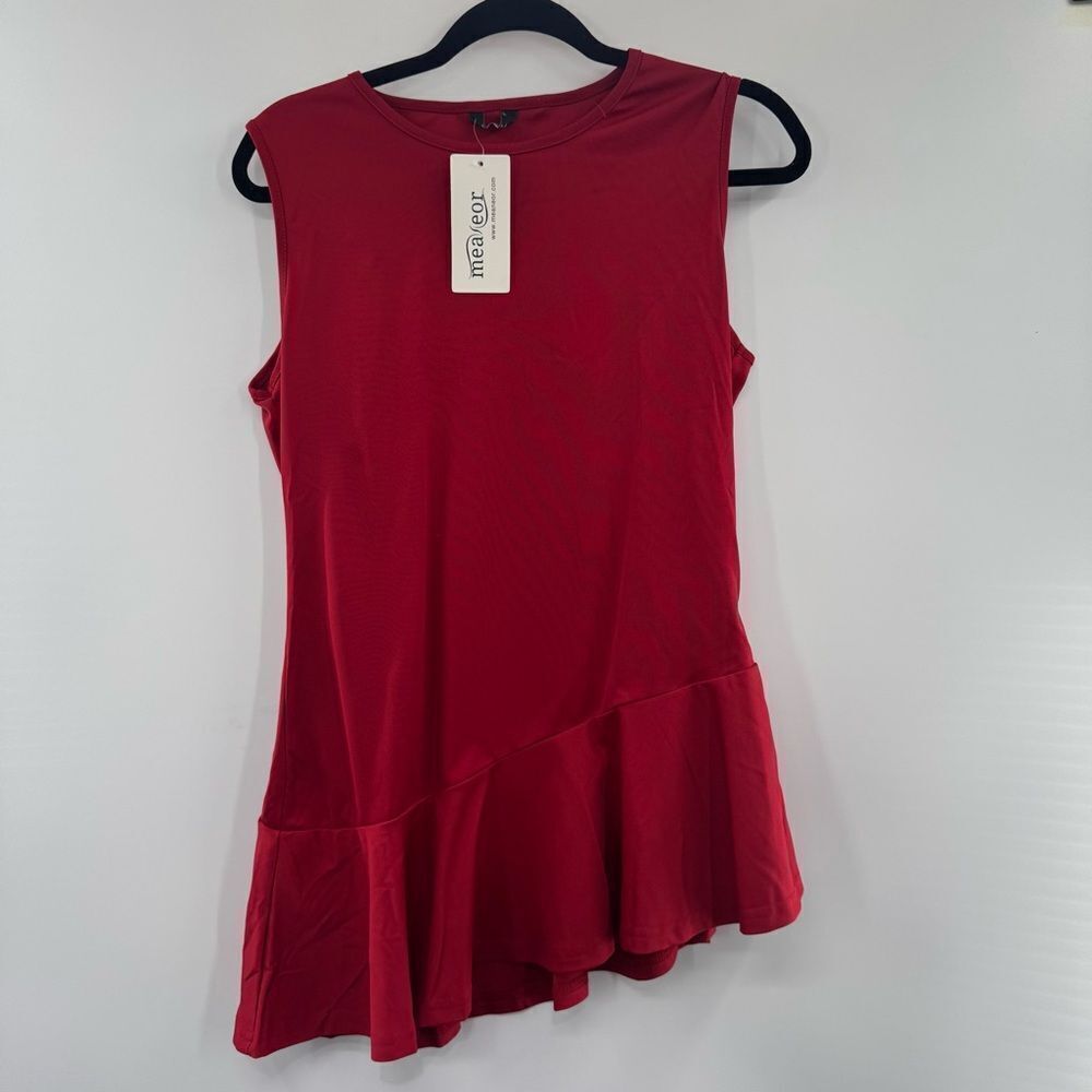 3For$20 Meaneor Red Asymmetrical Wave Hem Sleeveless Top size Large